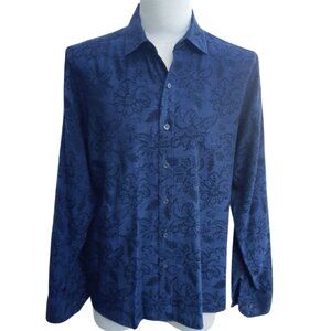 Bugatchi SZ M Classic Fit Tone on Tone Blue Woven Design Men's Button Up Shirt